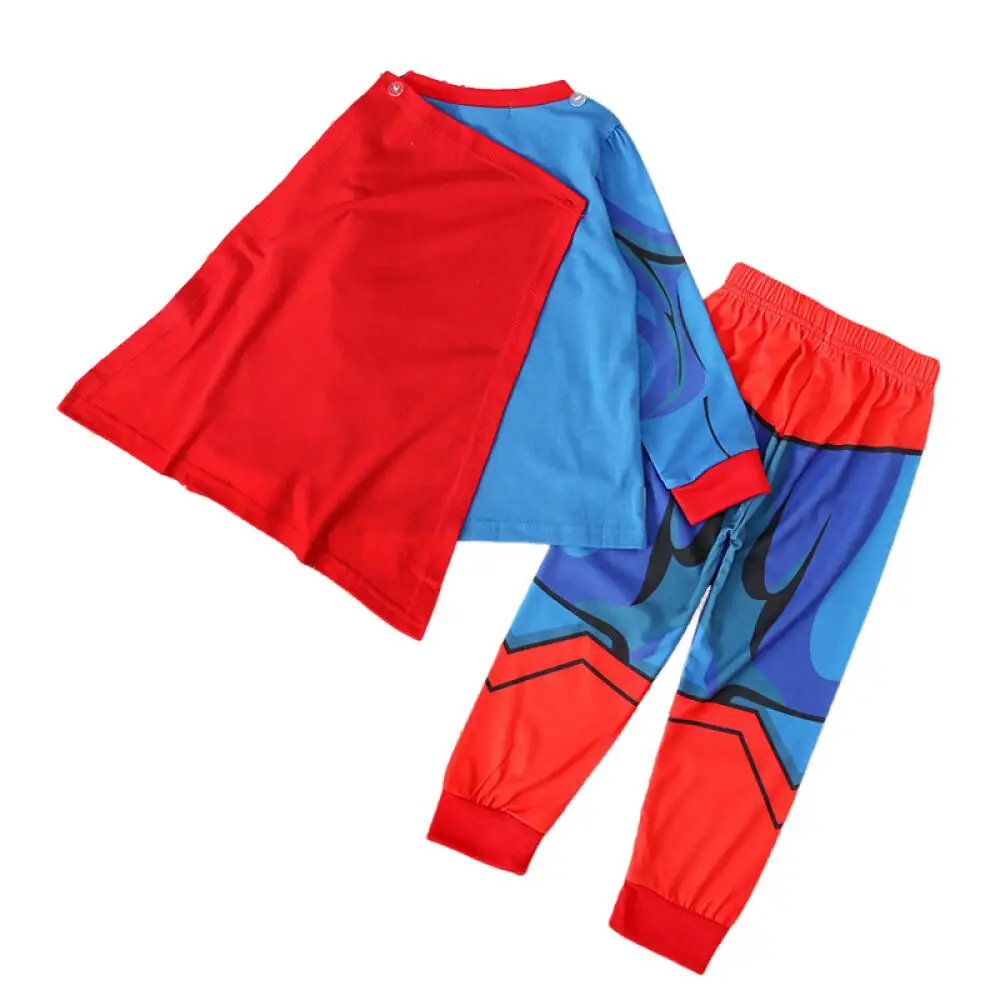 Kids Pajamas Set Children Super Hero Captain America Batman Cosplay Pajamas Cartoon Spider-Man Long Sleeve Top+Pant+Cape Suit 2-8T Baby Sleepwear