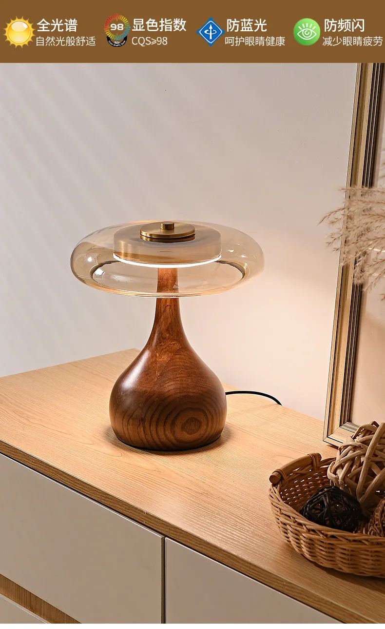 12W Luxury Copper Wood Glass Desk Lamp - Image 1