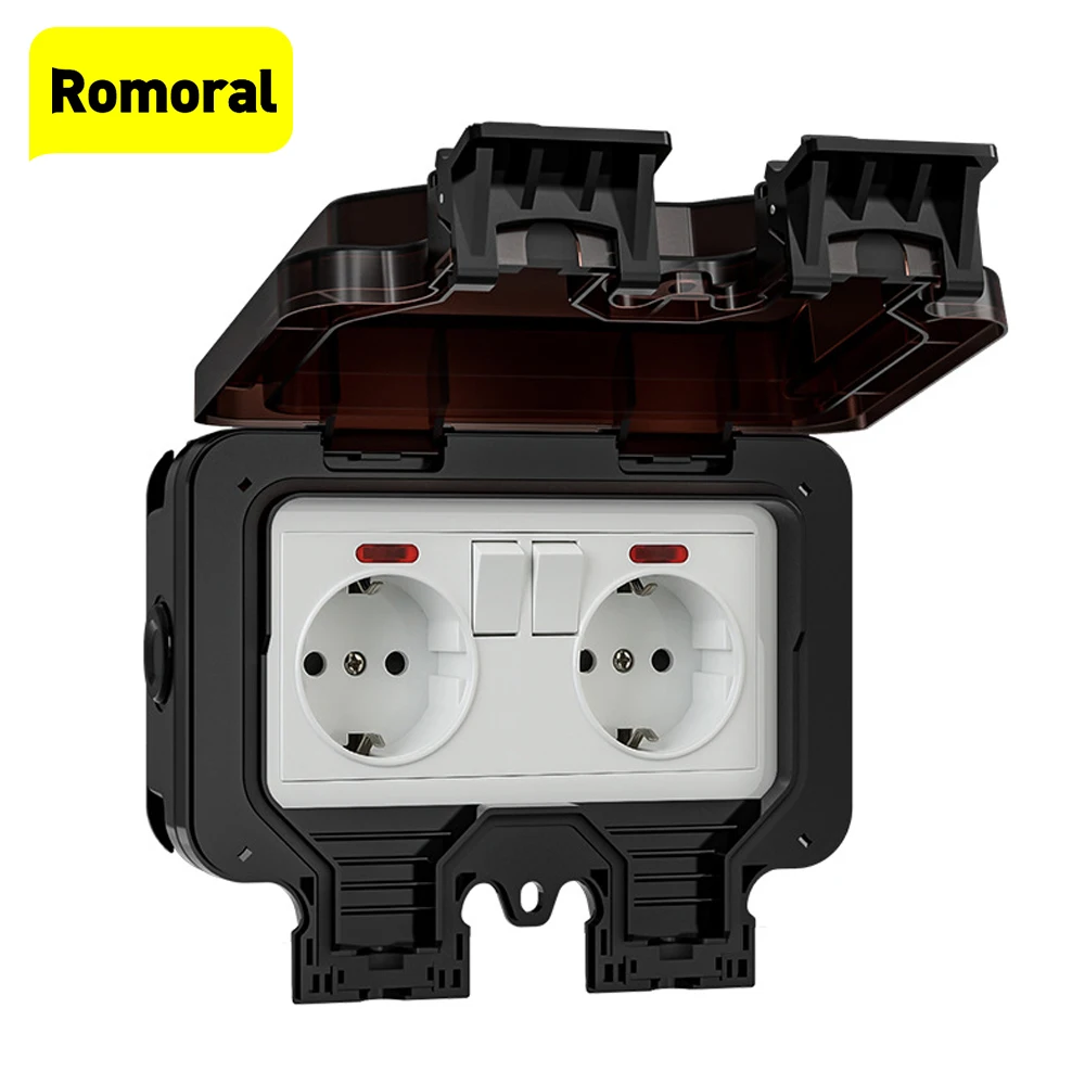 Waterproof Socket EU Plug IP66 Outdoor Socket Box 16A Wall Switch European Standard Dustproof Waterproof Exterior Plug