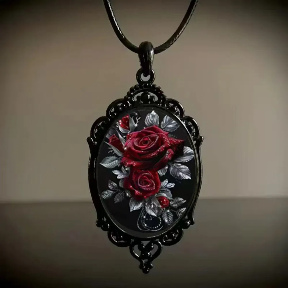 Gothic Glass Necklace Sun Moon Style Flower Pattern