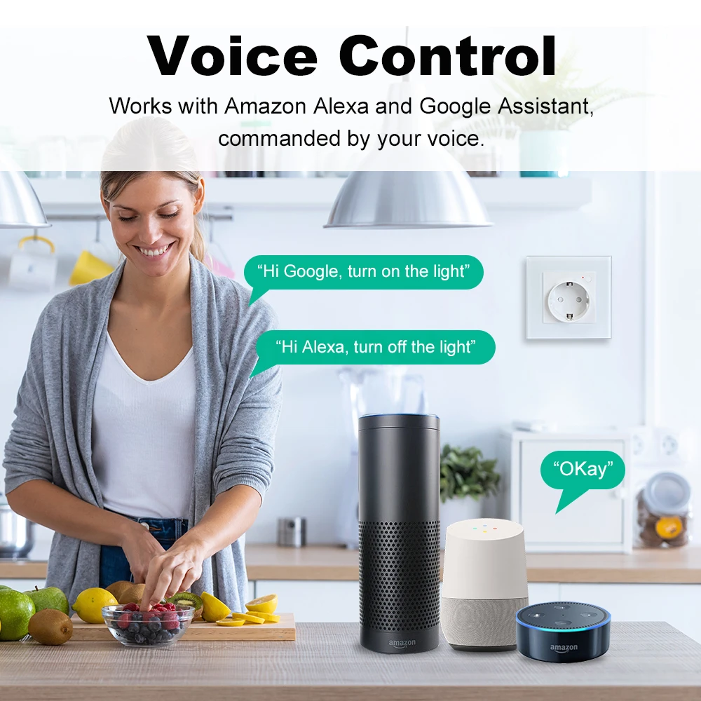 Tuya Smart WiFi EU Socket Glass Panel 16A Metering Electrical Outlets With Iron Panel Base Voice Control With Alexa Google Home