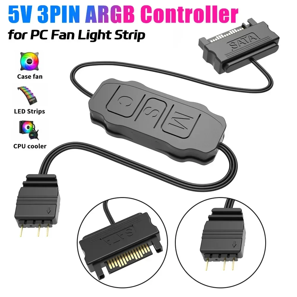 Computer RGB Controller 5V 3pin ARGB Controller SATA Power Supply Mini RGB Controller 3PIN Hub for Computer Cpu Case Cool Fan