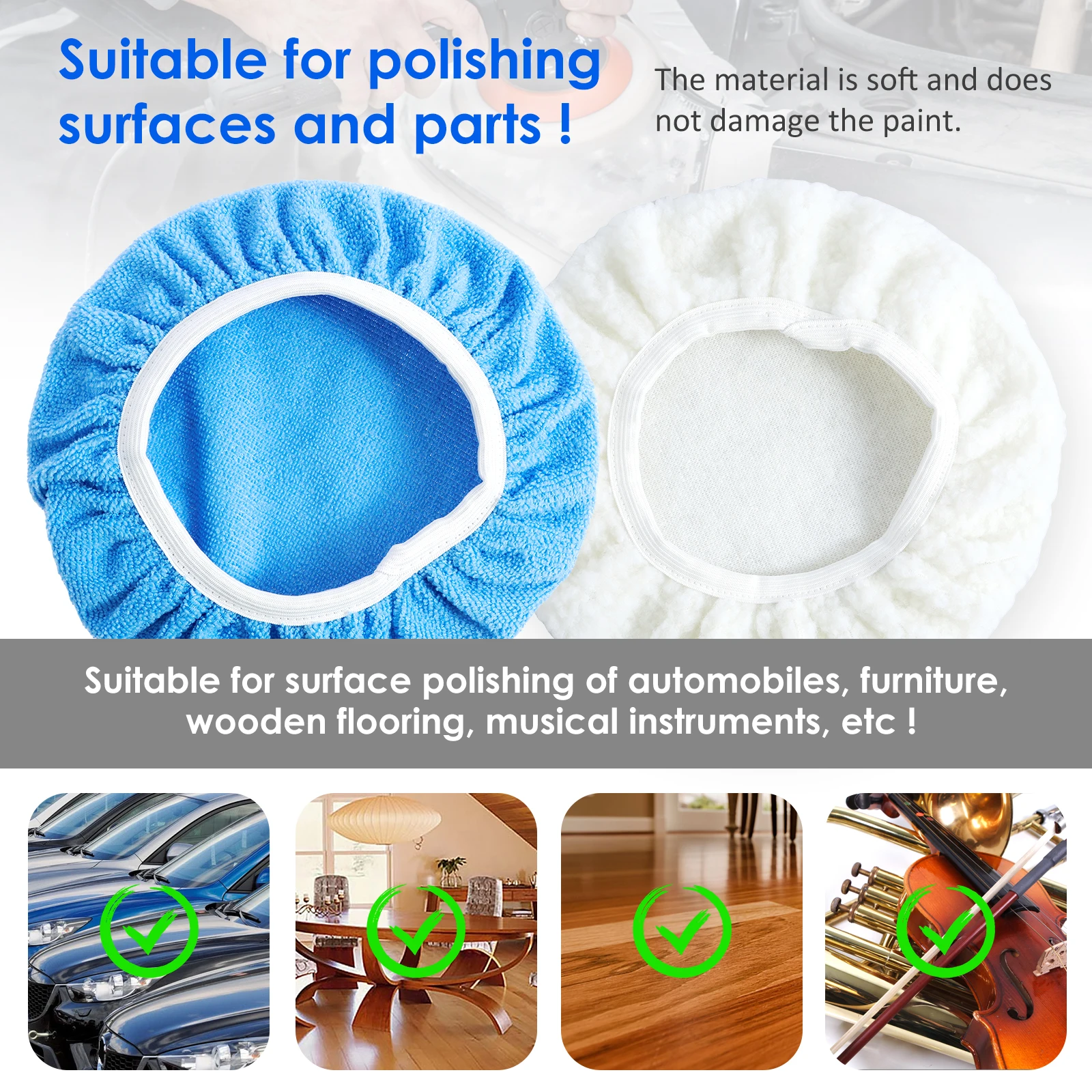 15-Piece Reusable Car Buffing and Polishing Pad Set with Microfiber and Wool Pads