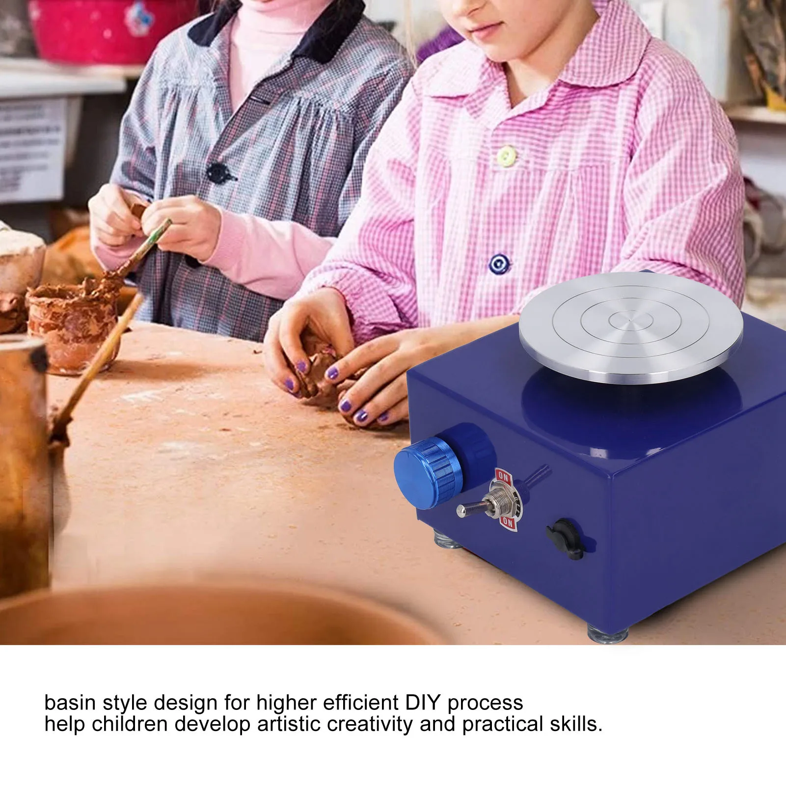 Mini Pottery Wheel 0 To 2000RPM Kids Pottery Machine Compact Size Rustproof Turntable Vivid Colors 100-240V for