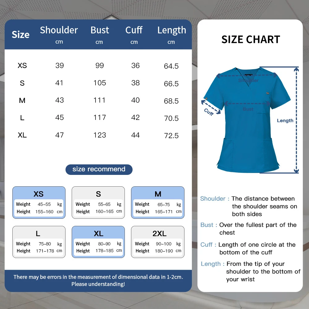 Medical Scrubs 8Colors Solid Vneck Pocket Scrub Shirt Hospital Uniform Women Men Scrub Blouse Surgical Clothes Joggers Top Medical Accessories
