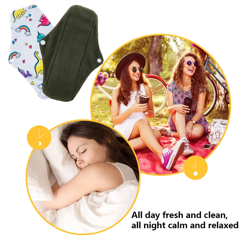 5Pcs Bamboo Charcoal Menstrual Pads Heavy Flow Sanitary Pads Reusable Sanitary Napkin Women's Panties Washable Cloth Gaskets 2