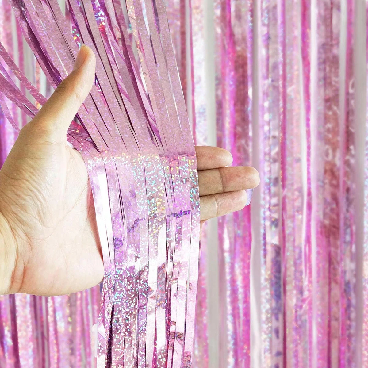 Tinsel Curtain 2Pcs Pink 2m Girl Birthday Wedding Bachelorette Party Decoration Graduation Bridal Shower Tassel Background