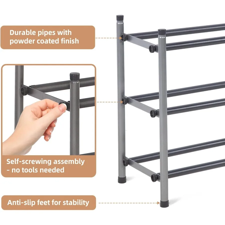 Expandable Shoe Rack 12 Pairs Stackable Small Shoe Rack Metal Adjustable Shoes Organizer for Closet Entryway Hallway Garage Fro