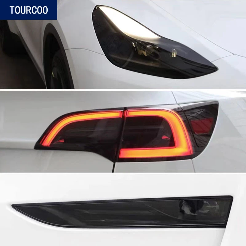 For Tesla Model 3 Y X S TPU Blackened Headlight Taillight Foglight