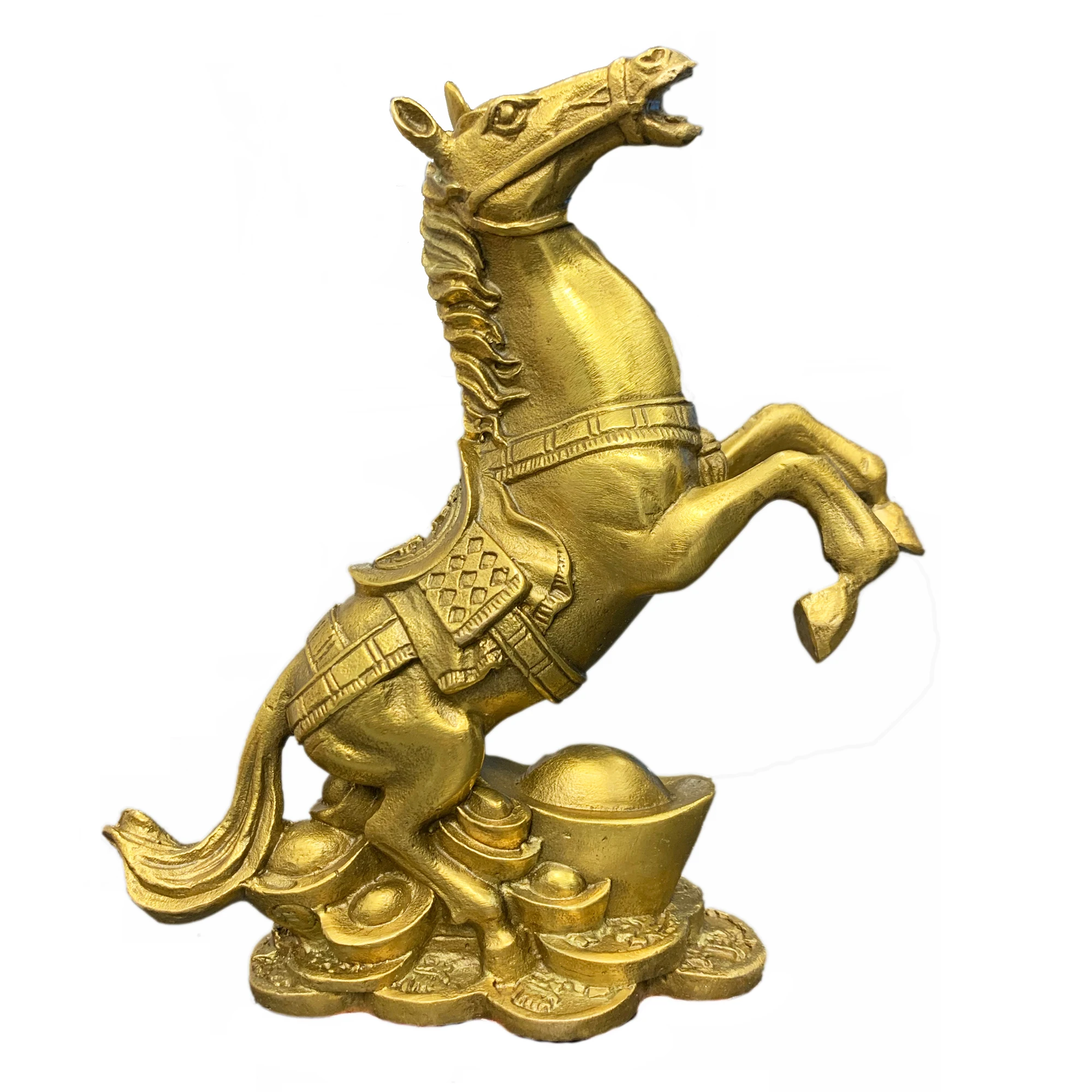 

Feng Shui Wealth Horse Brass Statue Chinese Home Decor Figurine Office Attract money and Good Luck Golden Sculpture