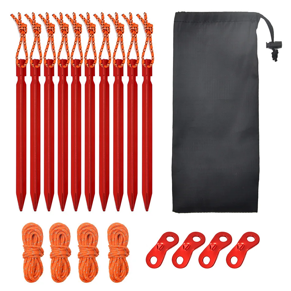 10Pcs/lot 18cm Aluminum Alloy Tent Pegs Tent Nail Tent Wind Rope Buckles Tent Rope Set Canopy Stakes Ground Camping Tent 4