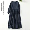 Retro Japanese Style Long Sleeve Plaid Dress Loose Midi Skirt for Women Spring Autumn Anti Aging Casual Dresses