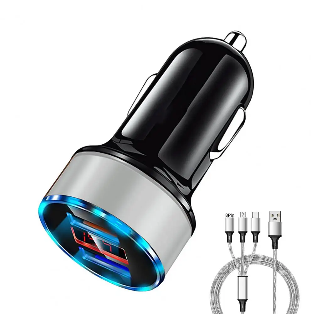 3 1A USB Car Charger Fast Charging Dual USB Car Phone Charger Adapter With 3 In 1 Data Cable For IPhone 13 Samsung