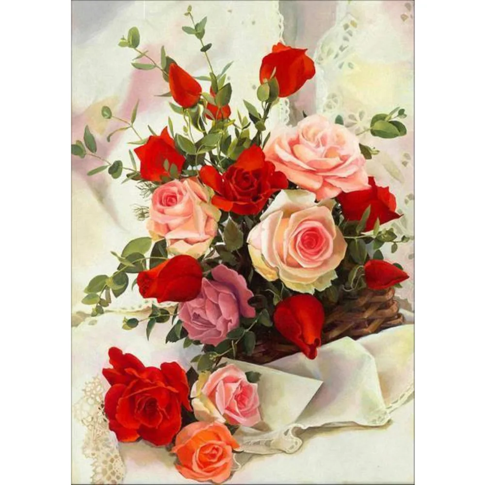 Flower Rose DIY Embroidery 11CT Cross Stitch Kits Needlework Set Cotton Thread Printed Canvas Home Decoration