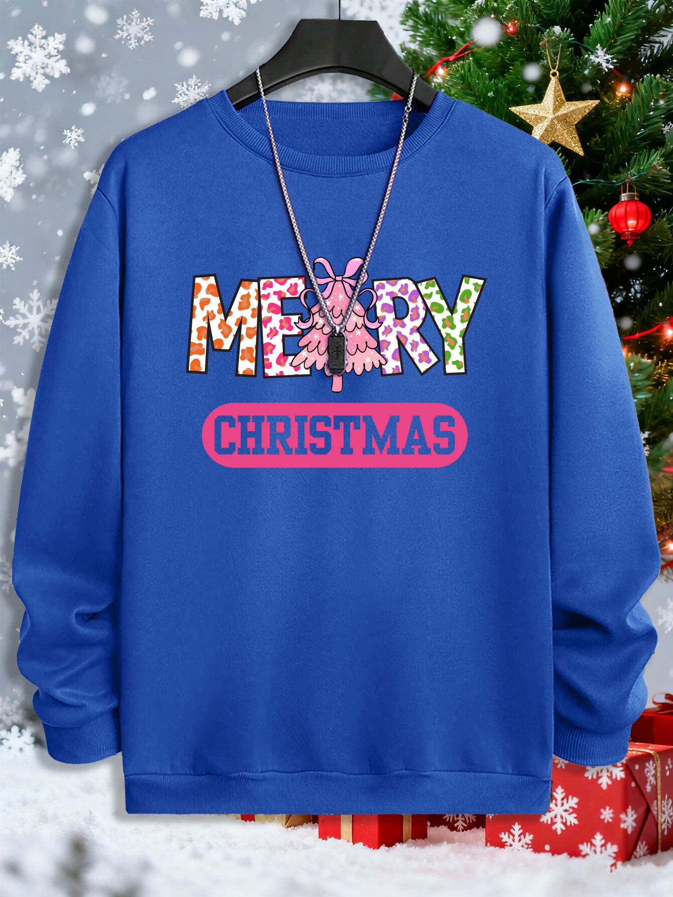 Merry Christmas Text Prints Pullover Men Fleece Sweatshirt All-Match Crewneck Clothes Casual Unisex Hip Hop Loose Sportswear