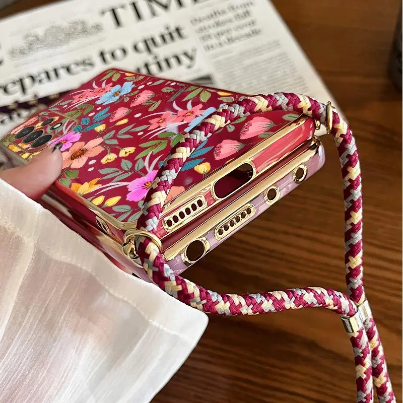 Vibrant Floral Lanyard Plating Phone Case Cover