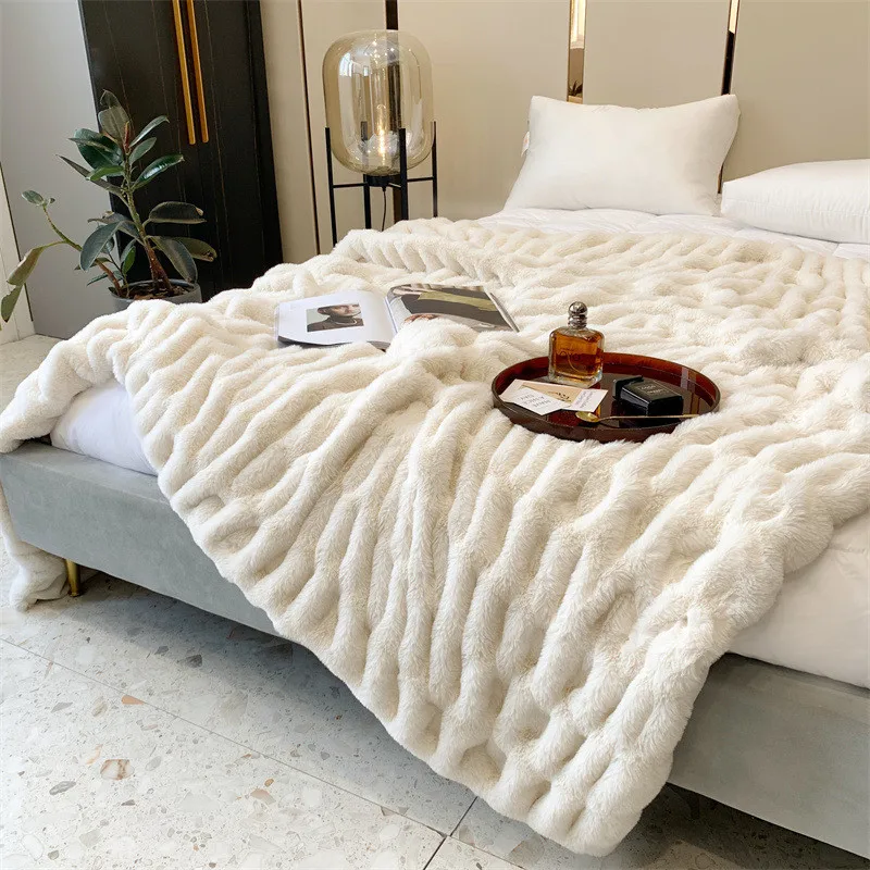 Rabbit Hair Bed Cover Bedspread  Luxury Faux Fur Throw Blanket - Luxury  Fur Blanket - Aliexpress