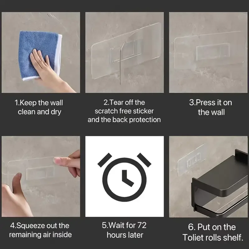 Easy-Install Toilet Paper Holder Wall-Mounted No-Punch Roll Organizer For Bathroom Storage
