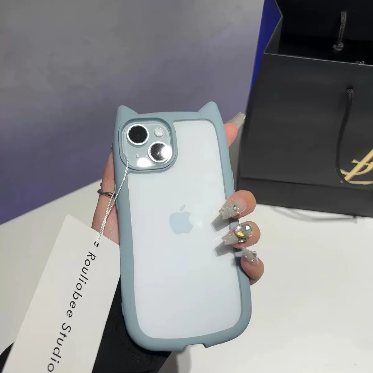 Cute Cat Ear Transparent Case For iPhone 17Air 12 13 thumbnail 3