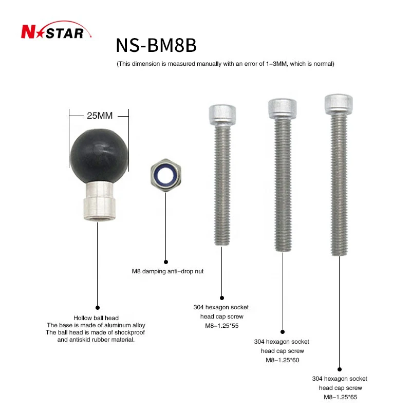 1 Inch 25mm Ball Head Adapter Motorcycle Handlebar Clamp Mount Phone Ball Head Mount Aluminum Ball Base Socket Arm Mount for Ram