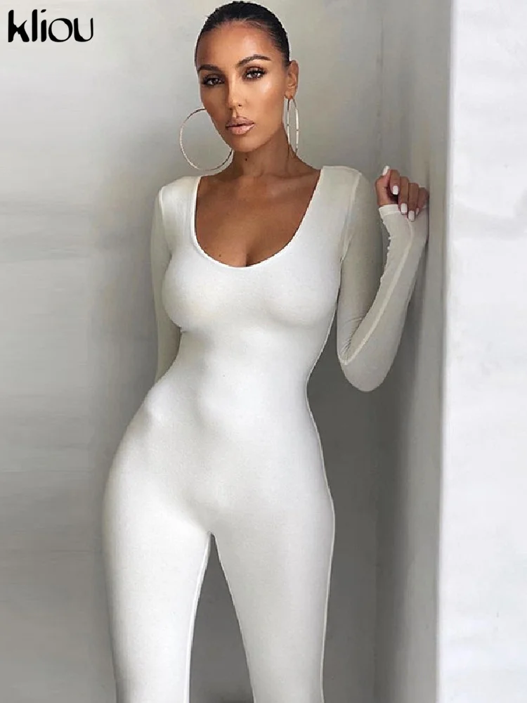 Kliou Autumn Solid Stretchy Bodycon 