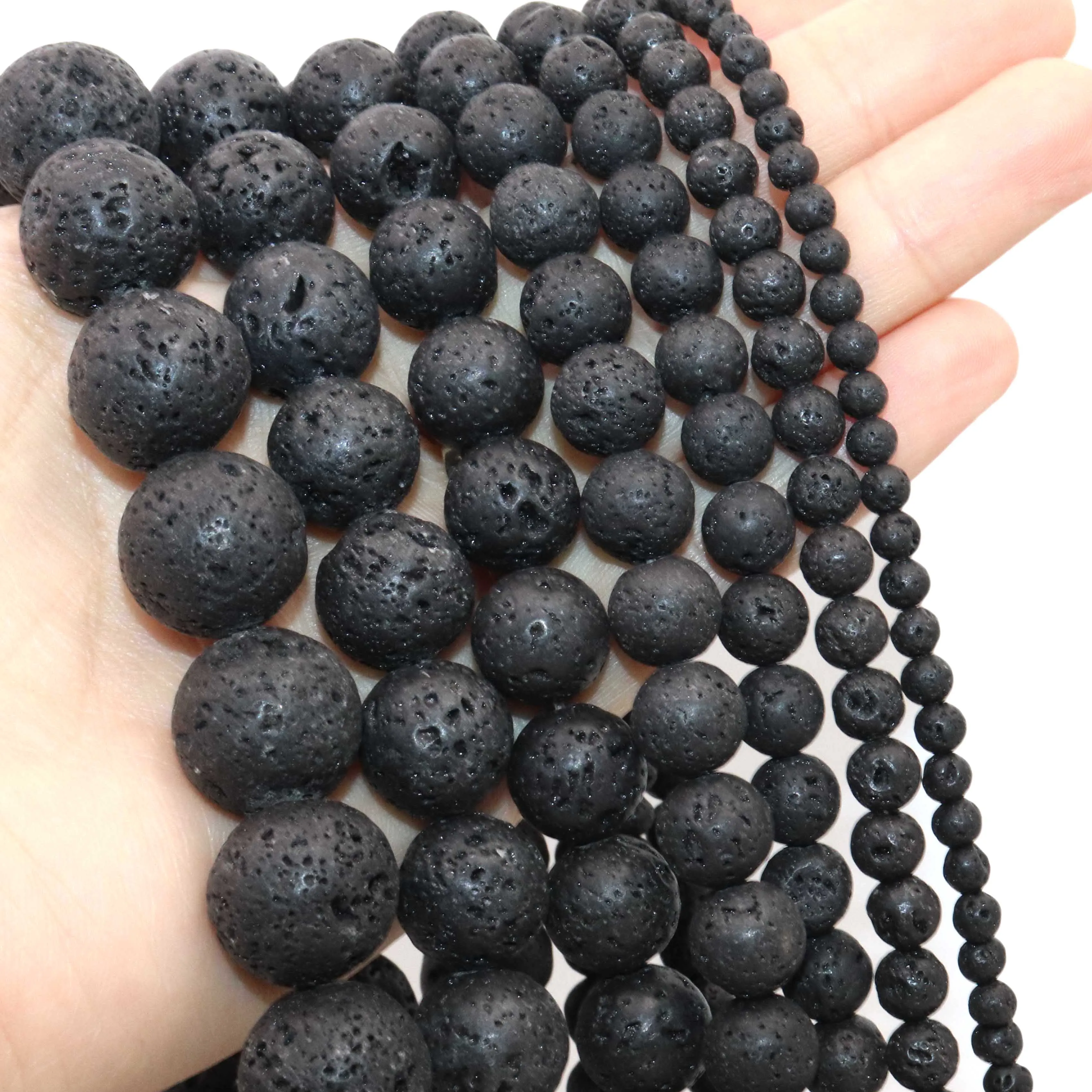 4 6 8 10 12 14 16 MM Natural Black Lava Volcanic Round Loose Spacer Beads For Jewelry Making DIY Bracelets Accessories
