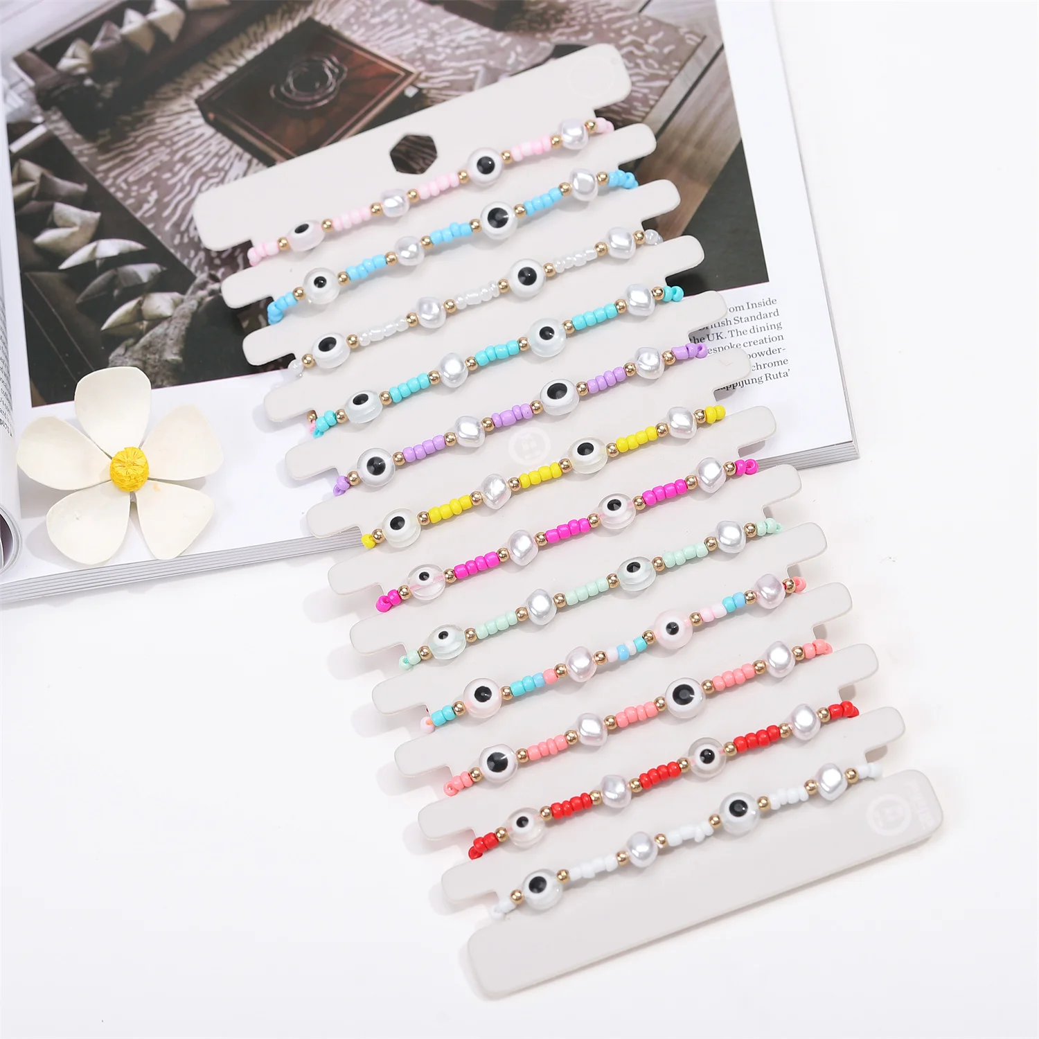 

12pcs Cute Colorful Evil Eye Beads Pearl Bracelets Teens Girl Kid Birthday Gift Friendship Bangles Handmade Anklets Cuff Jewelry