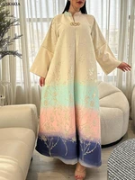Siskakia Muslim Dubai Fashion Floral Jacquard Gradient Color Elegant Long Dress Moroccan Arab Kaftan Islam Clothing Saudi Abayas 3
