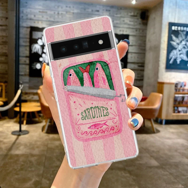 Transparent Soft TPU Phone Case with Funny Fish Sardines Laser Design