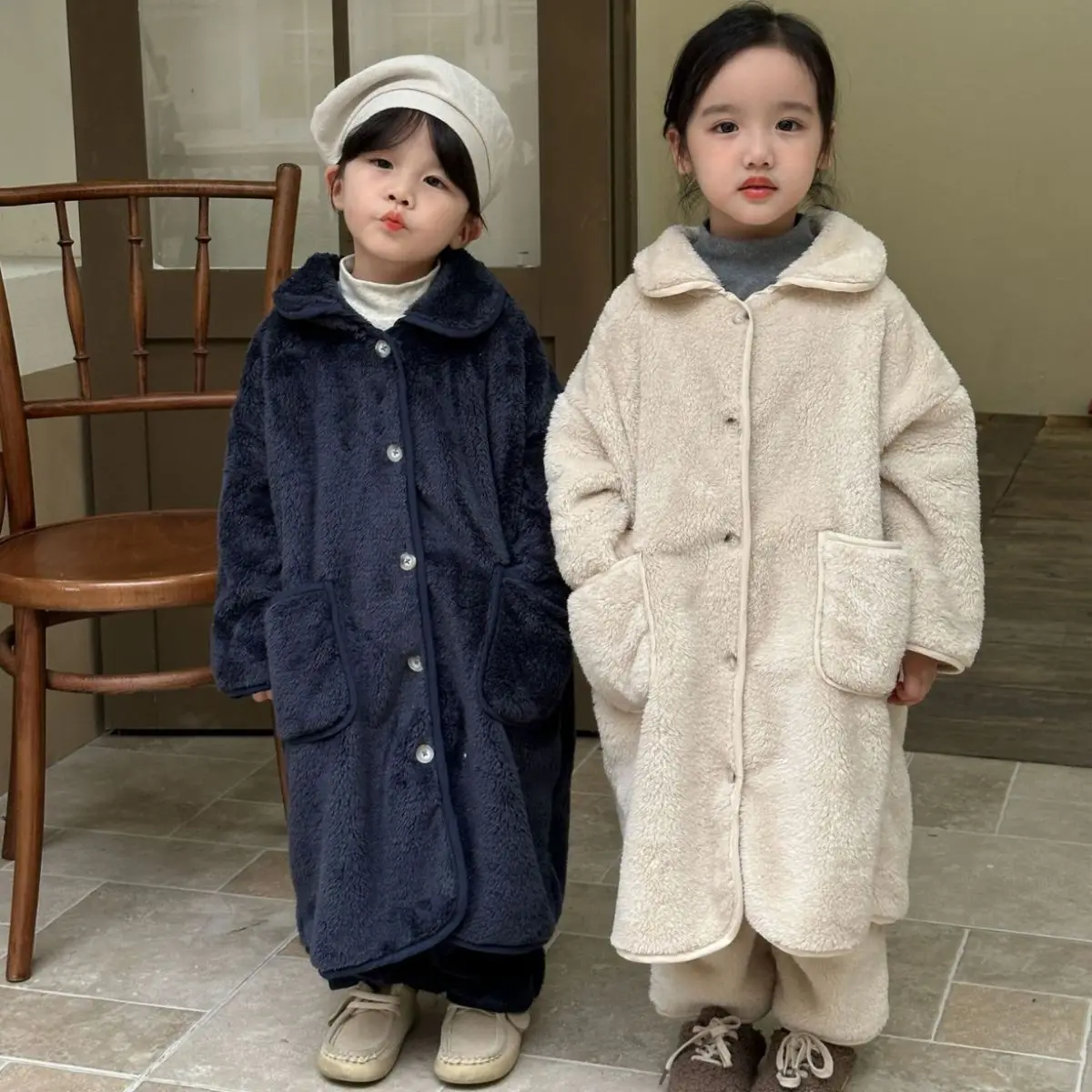 

Children Flannel Pyjamas Suit Girl Baby Solid Casual X-long Tops+Pants Sleepwear 2pcs Kid Boy Loose Fashion Homewear Pajamas Set