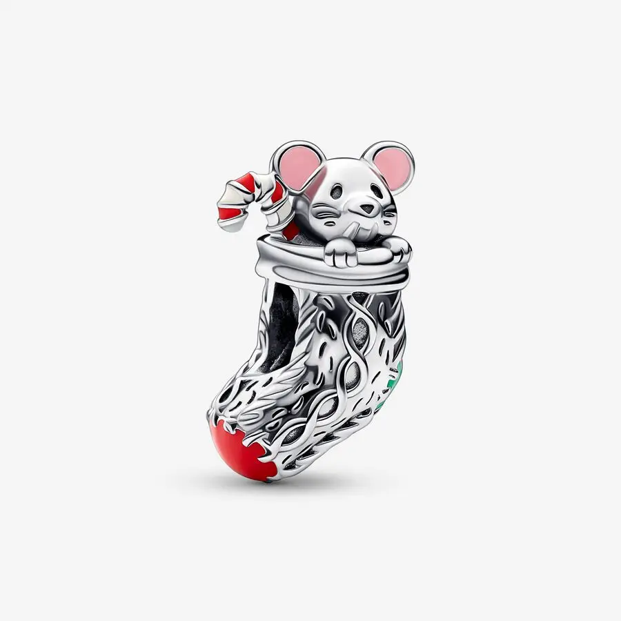 

Festive Mouse & Stocking Charm Fit Original Pandora Charms Bracelet Bangle Jewelry Making Berloque Christmas gifts