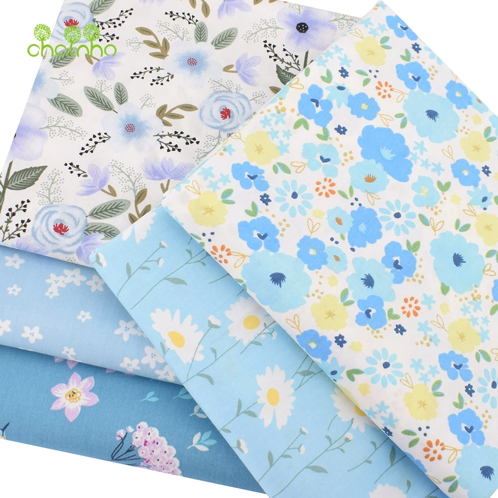 Chainho,Printed Twill Weave Cotton Fabric,Patchwork Cloth,DIY Sewing Quilting Material,Blue Floral Series,2 Specification,CC190