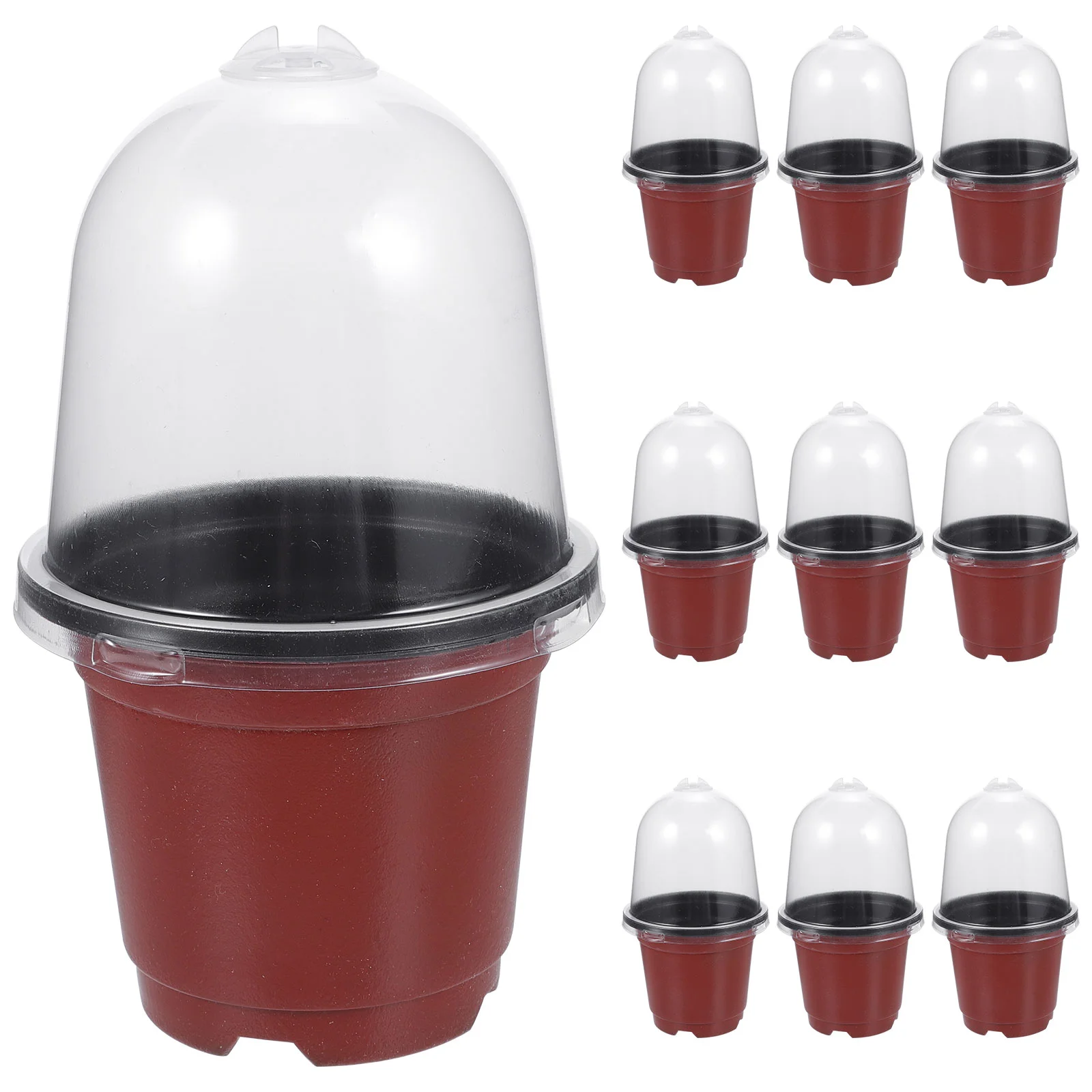 

10 Sets of Plant Nursery Pot with Humidity Dome Outdoor Plastic Gardening Pots and Domes Set