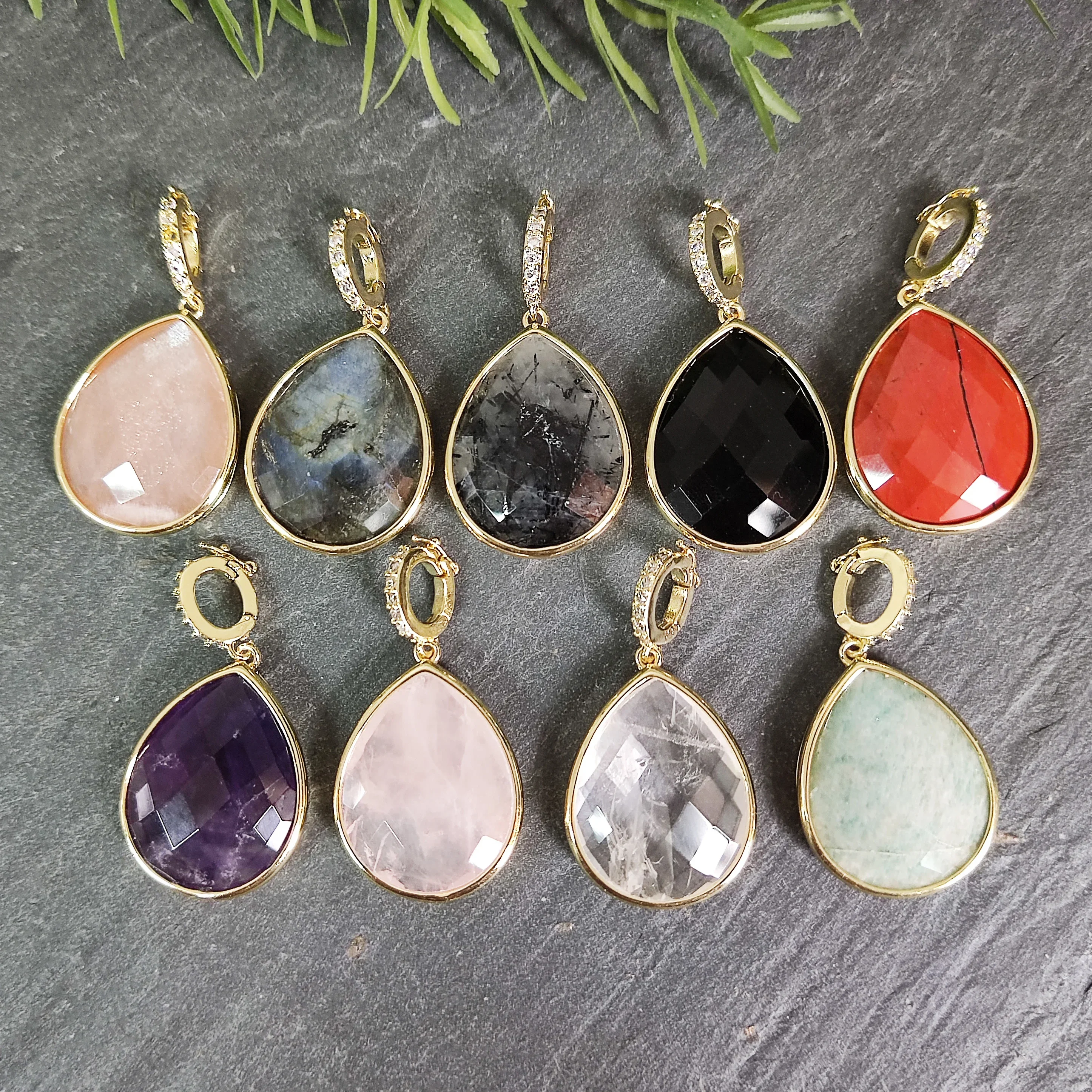 Natural Gemstone Charm Pendant, Obsidian Sunstone Amazonite Amethyst Healing Crystal Charm for Necklace, DIY Jewelry Findings 2