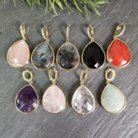 Natural Gemstone Charm Pendant, Obsidian Sunstone Amazonite Amethyst Healing Crystal Charm for Necklace, DIY Jewelry Findings 2