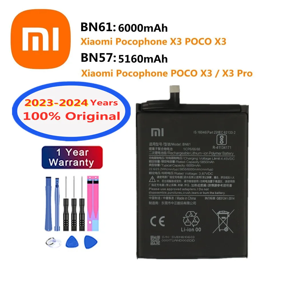 

2024 Years Xiao mi Original Battery BN57 BN61 For Xiaomi Pocophone X3 POCO X3 Pro NFC Phone Bateria Batteries In Stock + Tools