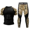 New Kickboxing Rashguard Jiu Jitsu MMA T-shirt +Pant Set Men Bjj Gi Rash Guard Gym Muay Thai Shorts Leopard Printed Active Wear 3