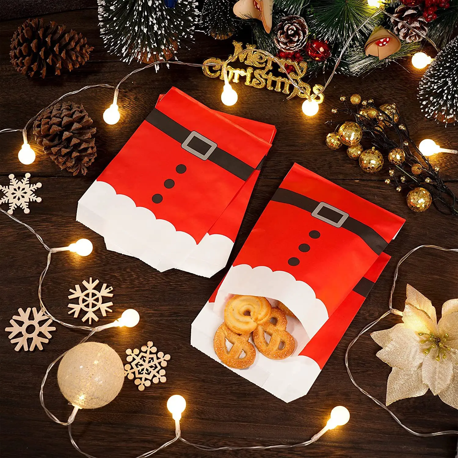 Christmas Gift Bag Kraft Paper Bags Santa Claus Snowman Xmas Party Candy Bag Cookie Xmas Packaging Pouch Wrapping 25Pcs christmas gift bags christmas candy packaging