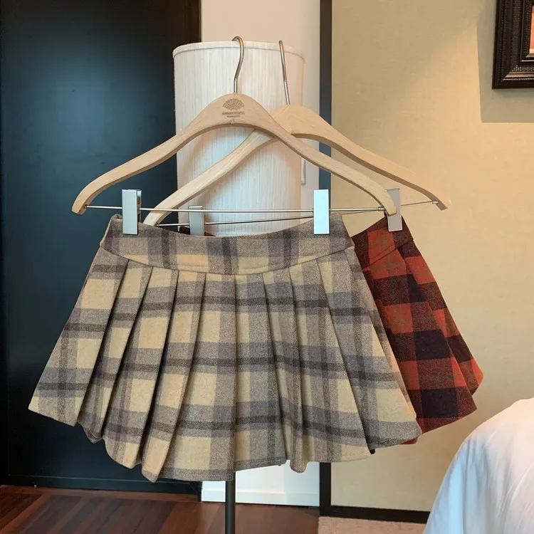 

Plaid Pleated Autumn Winter Mini Short A-line Skirt y2k korean harajuku Kawaii Skirts
