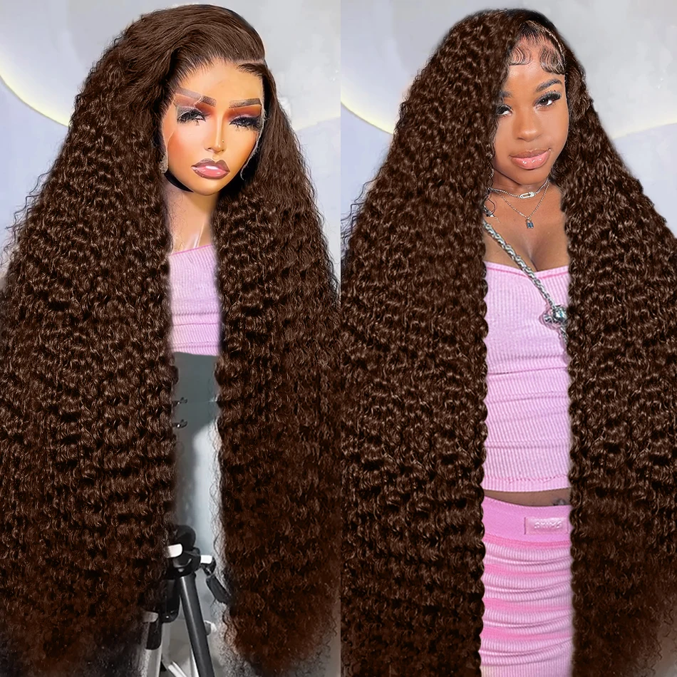 Xcurly Chocolate Brown Water Curly 13X6 HD Human Hair Lace Front Wig 40 Inch Colored Deep Wave 13x4 Lace Frontal Wigs For Women