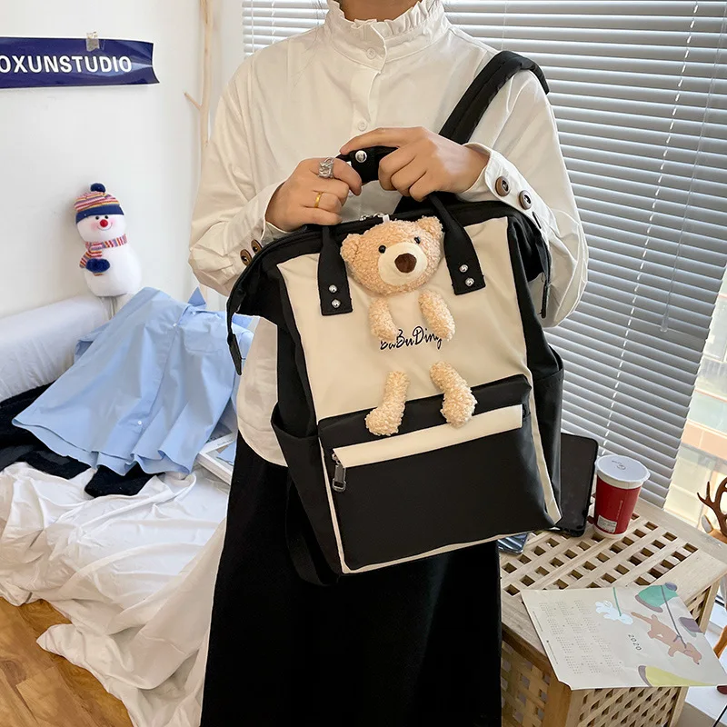 

Women Backpack Large Capacity Storage Pack Waterproof Mother and Baby Bag Fashion Handbag Mommy Bag Cute Bear Doll