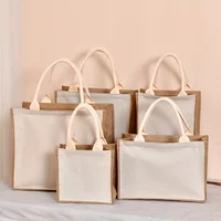 Blank DIY Painting Canvas Bags Hand Carrying Zipper Faux Linen Bags Solid Color Large Capacity Ladies Tote Shopping Bags