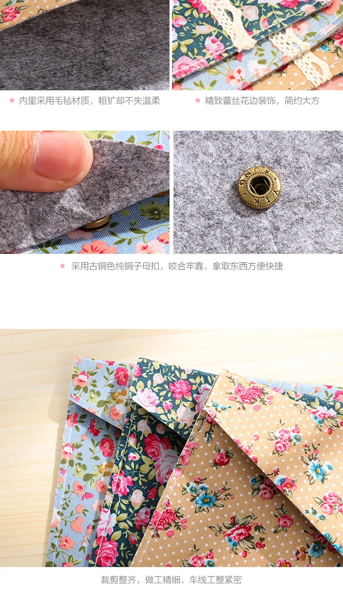Stock Clear Korean Cute Floral Fabric File Bag A4 Size Paper Storage Bag File Folder Button School Office Supplies 1Pc