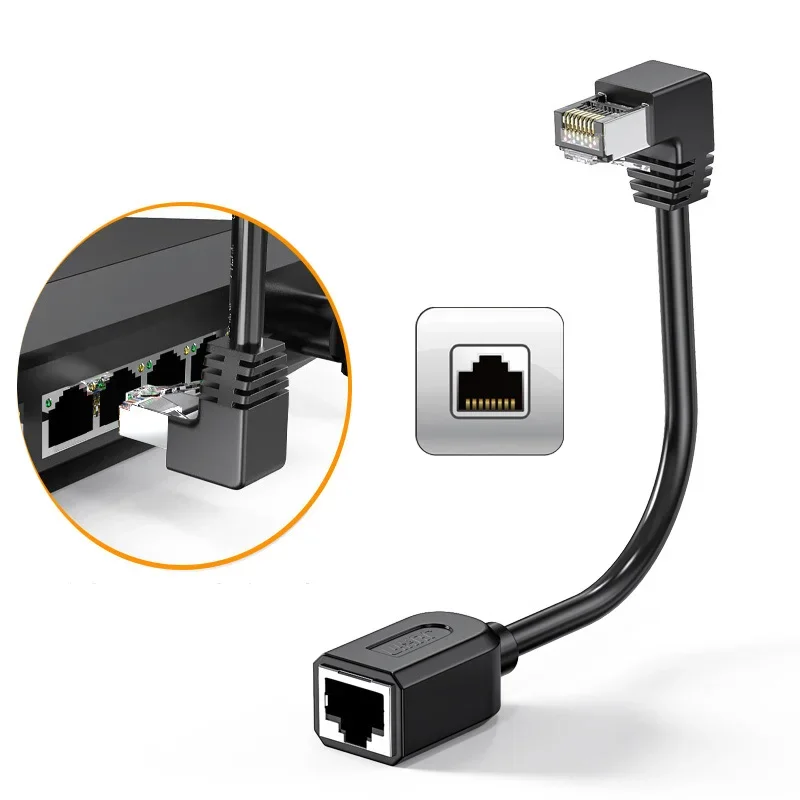 90-Degree Elbow CAT6 RJ45 Gigabit Network Extension Cable – Male to Female Shielded Extender