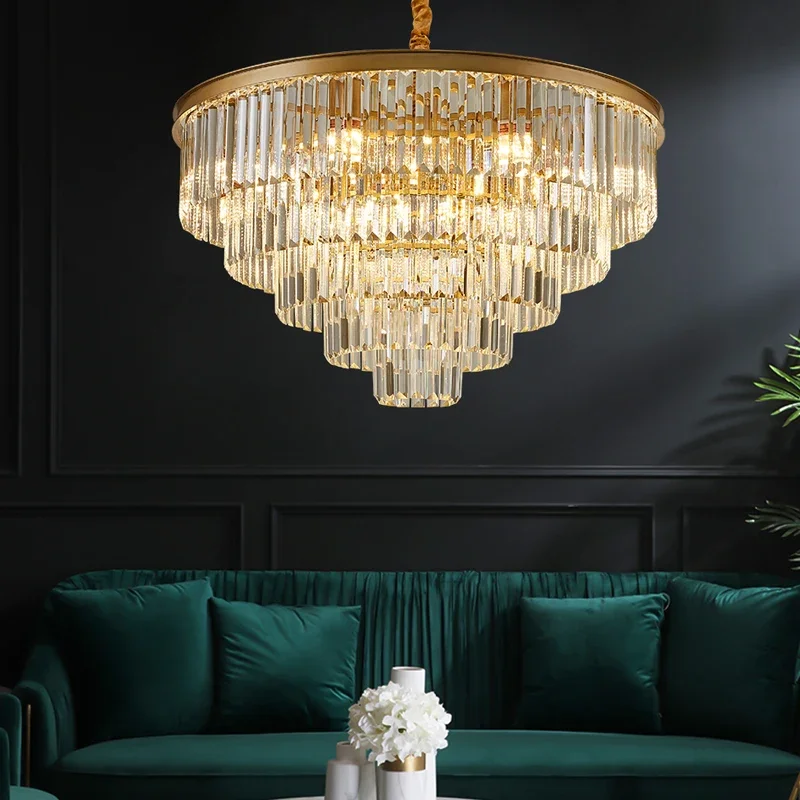 

Luxury Crystal Ceiling Chandelier Black Gold Led Pendant Lamp Modern Creative Design Loft Light Fixture Living Room Round Lustre