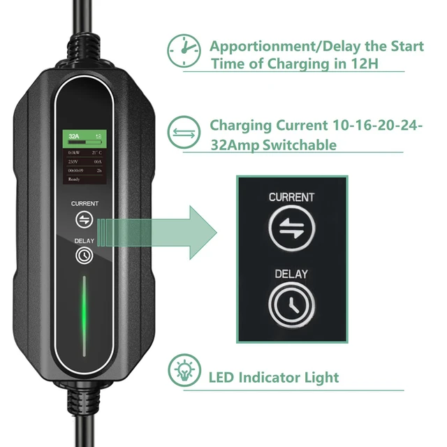 EV Pure - Level 2 Fast EV Charger, 32 Amp 240V, Portable Electric Vehicle  Charger with 17 ft J1772 Charging Cable NEMA 14-50 Plug, 16/26/32A