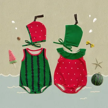Vestiti appena nati 0-2 anni 2025 Estate Nuova tuta per bambini Ins Carino forma di frutta Vestiti interi per neonato Costume da bagno Scatta foto