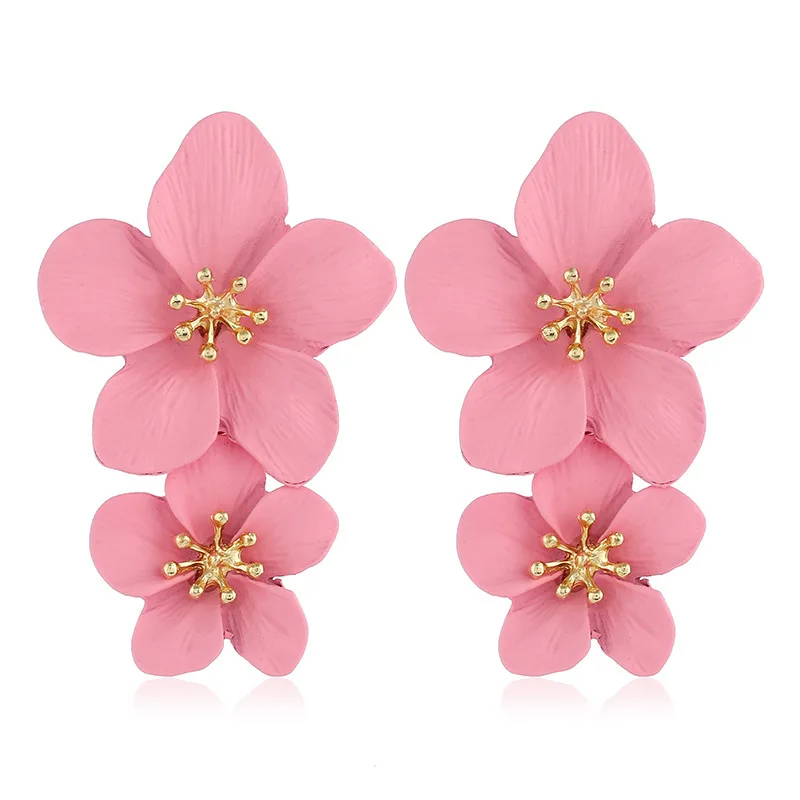 Dangle Earrings Double Layer Flower Dangle Earrings for Women Trendy Spray Paint Sweet Blooming Petal Drop Earrings White Blue Pink Red Jewelry