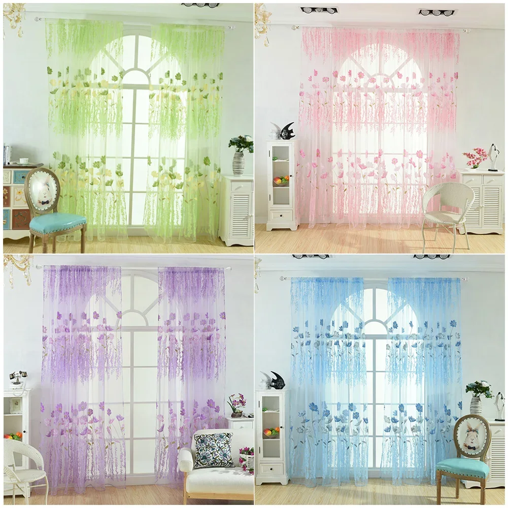 Description Picture 5 of itemFresh Pink Tulle Sheer Curtains for Living Room Lace Embroidered Romantic Princess Window Screen Kitchen European Embroider