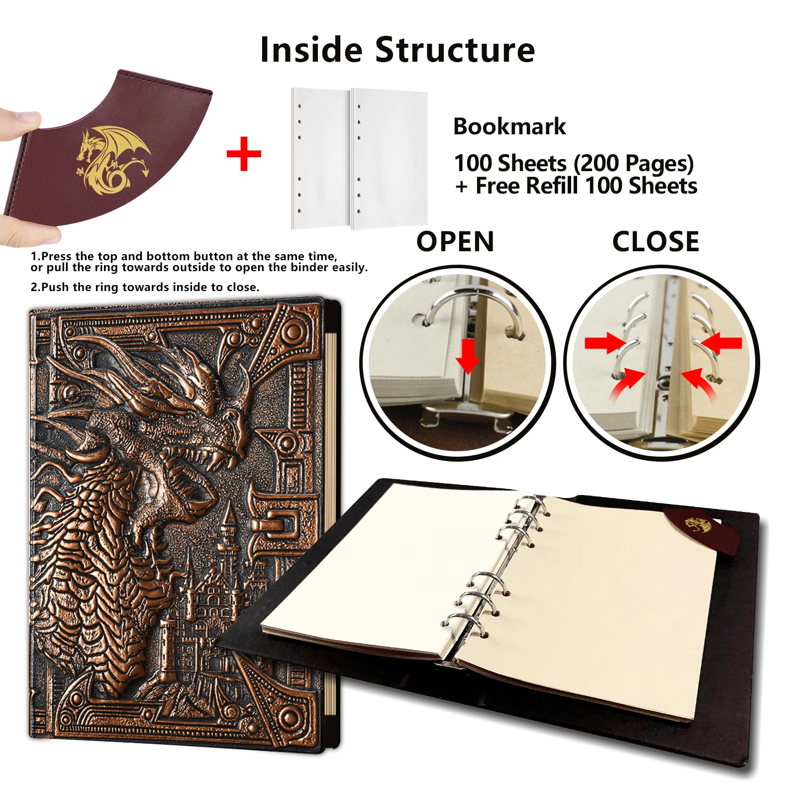 Notebook / Journal, Unique 200 Page Book with 3D Silver Dragon